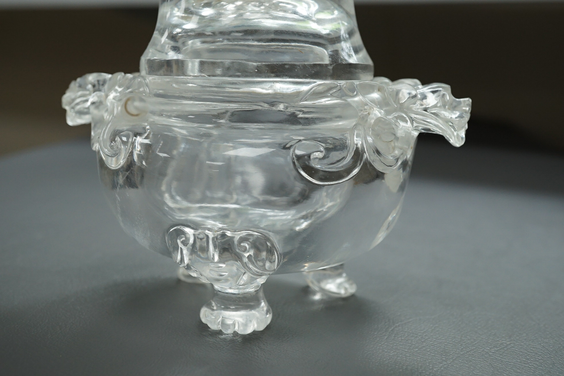 A Chinese rock crystal tripod censer and cover, ding, early 20th century
